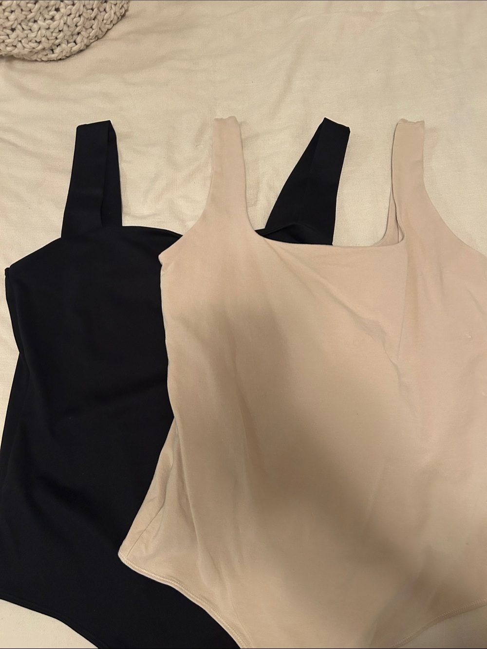 Classic Scoop Tank Bodysuit - Black & Nude Abercrombie Soft AF XL